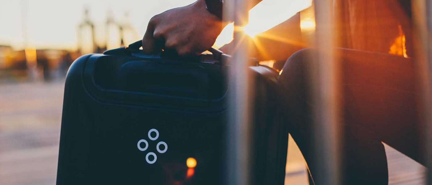 Bluesmart Black Edition sitting in the sun